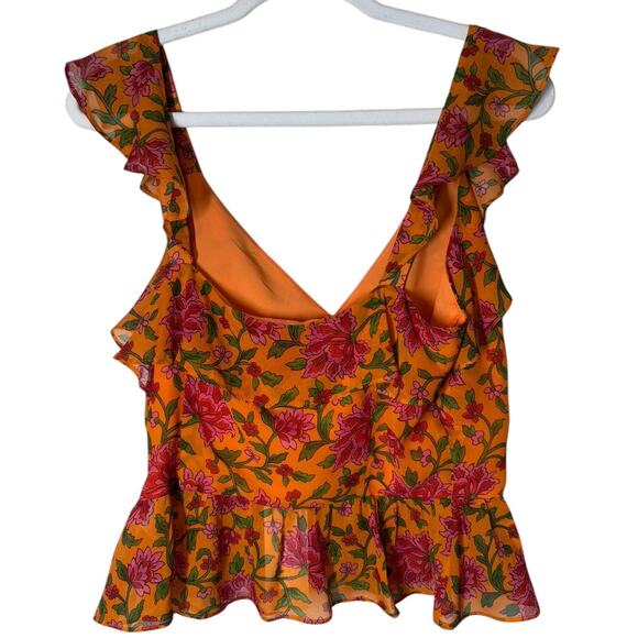 NWT Veronica Beard Randa Top Hot Orange Multi Floral Silk Blouse 8 Romantic - Picture 11 of 12